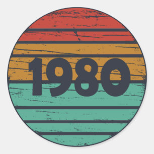 Sticker Rond Né en 1980 Fête d'anniversaire Vintage