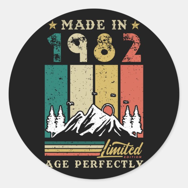 Sticker Rond Né En 1982 Anniversaire (Devant)