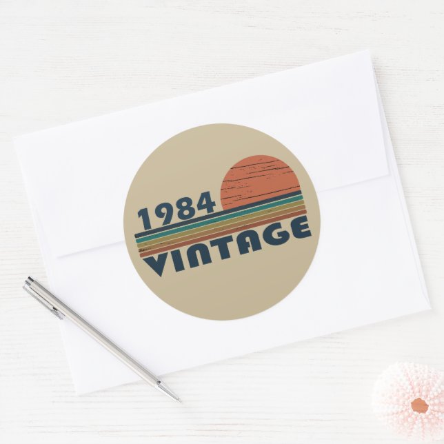 Sticker Rond né en 1984 cadeau d'anniversaire vintage (Enveloppe)