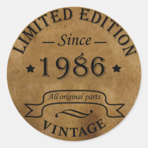 Sticker Rond Né en 1986 Fête d'anniversaire Vintage