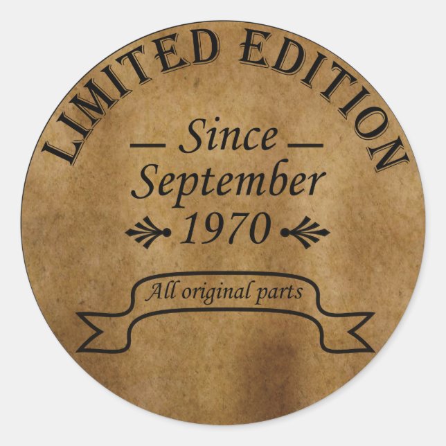 Sticker Rond né en septembre 1970 anniversaire vintage (Devant)