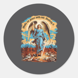 Sticker Rond Ne faites pas la paix avec l'archange Michel Jésus