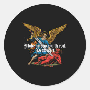 Sticker Rond Ne faites pas la paix avec l'archange Michel Jésus