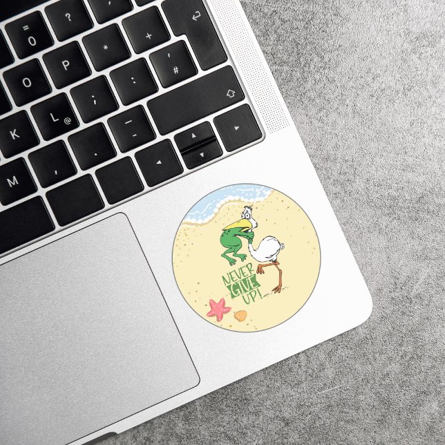 Sticker Rond Ne jamais renoncer à la grenouille Choquant l'oise (Créateur téléchargé)
