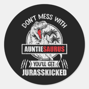 Sticker Rond Ne manquez pas avec la famille Auntasaurus Dinosau