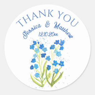 Sticker Rond Ne m'oubliez pas Bleu floral Aquarelle Mariages