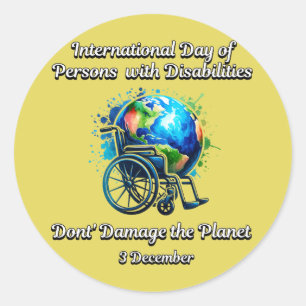 Sticker Rond Ne pas endommager la planète. Personnes handicapée