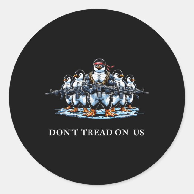Sticker Rond Ne pas nous taper sur le drapeau du pingouin patri (Devant)