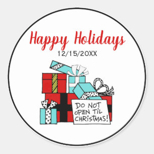 Sticker Rond Ne pas ouvrir jusqu'à Noël présente Noël
