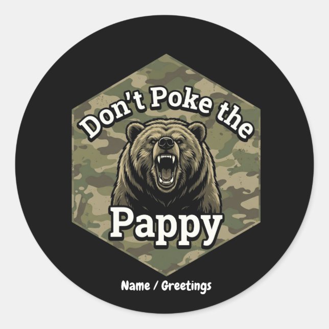 Sticker Rond Ne Piquez Pas Papy Ours Brun Drôle et Robustre (Devant)