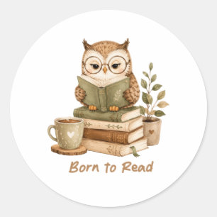 Sticker Rond Né pour lire Conception d'amour de livre de hibou