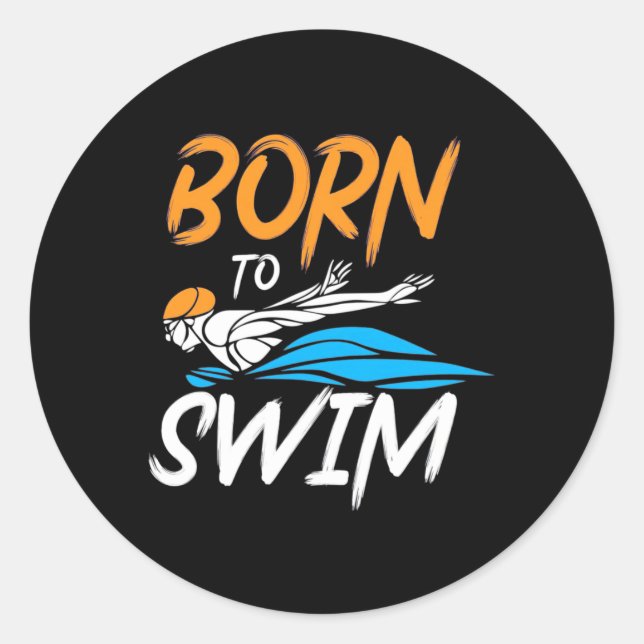 Sticker Rond Né Pour Nager (Devant)