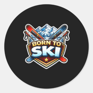 Sticker Rond Né pour skier citation de ski skieur disant montag