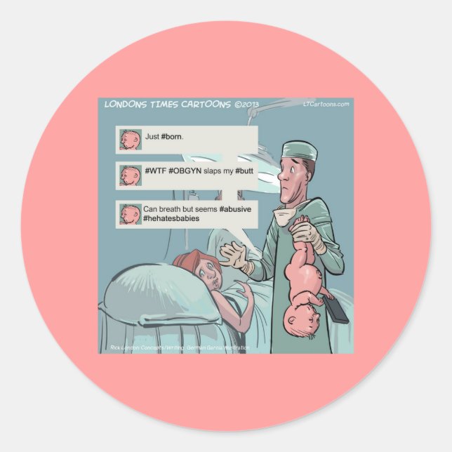 Sticker Rond Né Pour Tweeter Drôle Caricature (Devant)