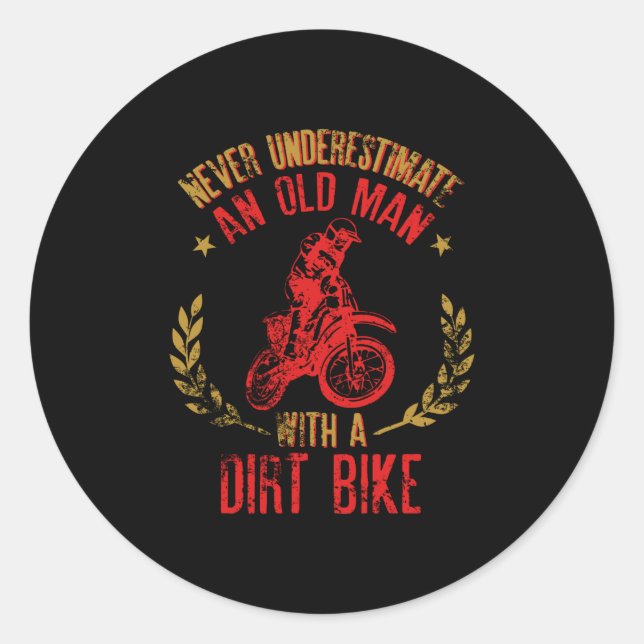 Sticker Rond Ne Sous-Estimez Jamais Un Vieux Pavot Avec Un Vélo (Devant)