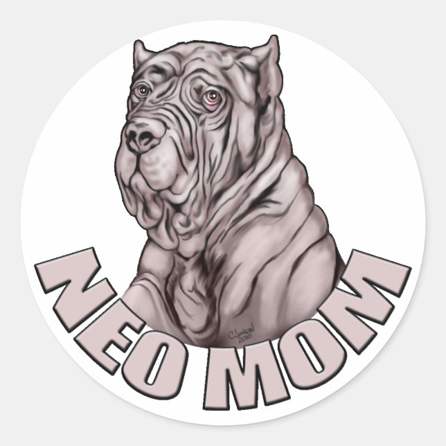 Sticker Rond Neapolitain Mastiff Maman Noir (Devant)