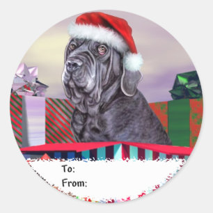 Sticker Rond Neapolitain Mastiff Noël Bleu Tags cadeaux