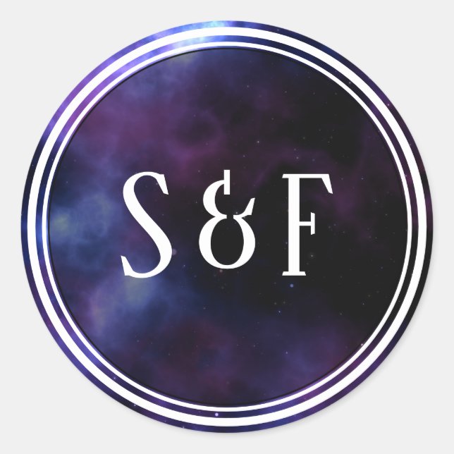 Sticker Rond Nebula de l'espace Galaxie violette Monogramme Env (Devant)
