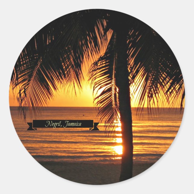Sticker Rond Negril, coucher du soleil de Jamaïque, belle photo (Devant)
