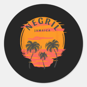 Sticker Rond Negril Jamaïque Palmiers Coucher de soleil Crâne P