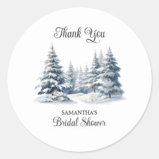 Sticker Rond Neige dans la forêt de pins hivernale Remerciement