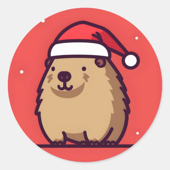 Sticker Rond Neige de Noël Capybara (Devant)