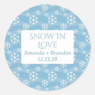 Sticker Rond Neige en amour mariage d'hiver bleu