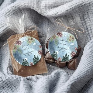 Sticker Rond Neige en amour pins enneigés douche de mariée d'hi