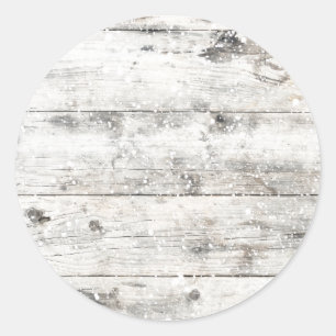 Sticker Rond Neige sur panneau en bois blanc rustique   Vacance
