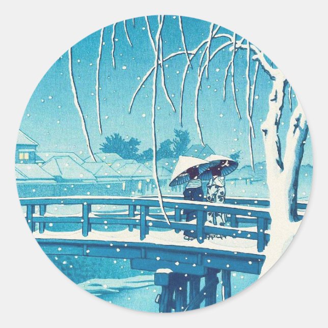 Sticker Rond Neige tardive le long de la rivière Edo hasui kawa (Devant)