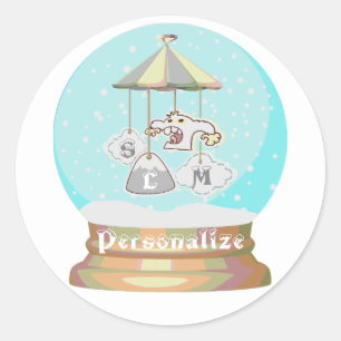 Sticker Rond Neige yeti neige globe mignon garçon d'hiver