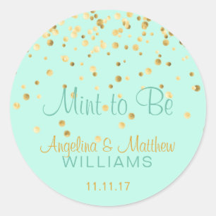 Sticker Rond Neo Mint to Be Mint Gold Confetti Mariage