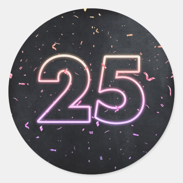 Sticker Rond Neon 25th Birthday Sign On Black (Devant)