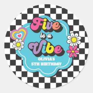 Sticker Rond Neon 90s Rétro Five est une ambiance 5e Anniversai