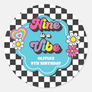 Sticker Rond Neon 90s Retro Nine est un Vibe 9e anniversaire