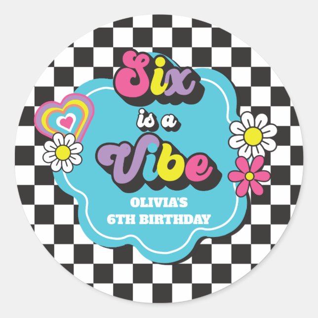 Sticker Rond Neon 90s Retro Six est un Vibe 6e anniversaire (Devant)