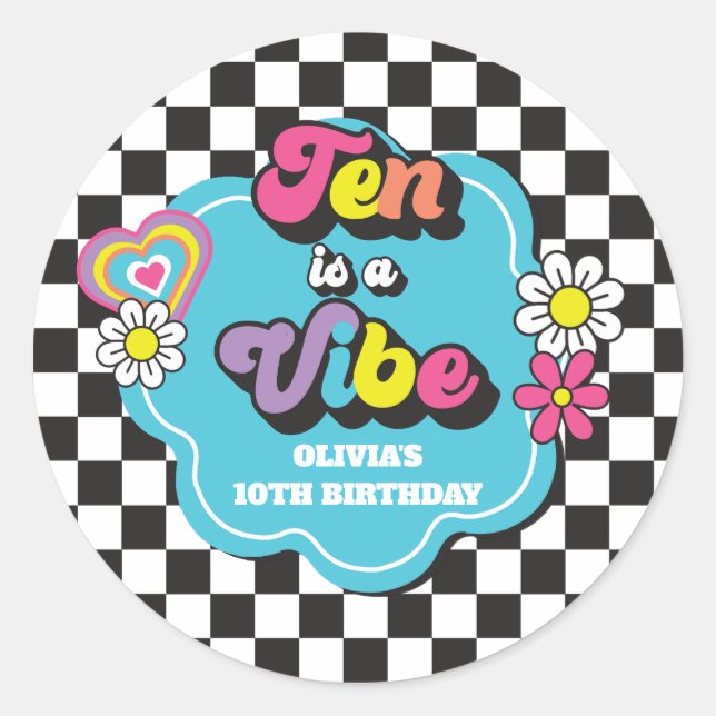 Sticker Rond Neon 90s Retro Ten est un Vibe 10e anniversaire (Devant)