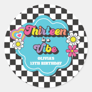 Sticker Rond Neon 90s Retro Thirteen est un Vibe 13e anniversai