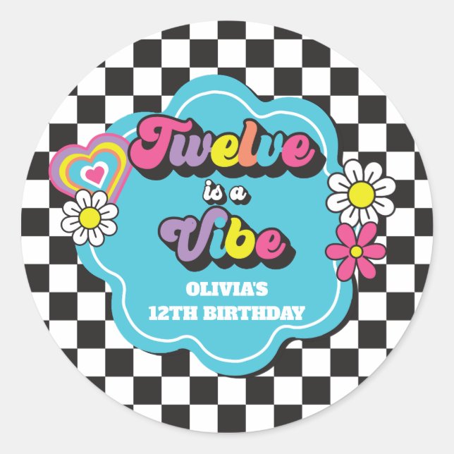 Sticker Rond Neon 90s Retro Twelve est un Vibe 12e anniversaire (Devant)