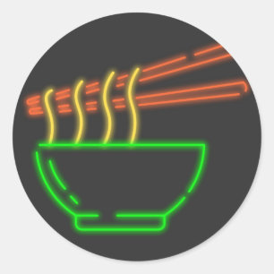 Sticker Rond Neon Asian Noodle Bowl