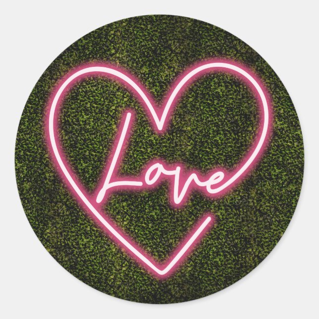 Sticker Rond Neon Boxwood Love Heart Mariage (Devant)