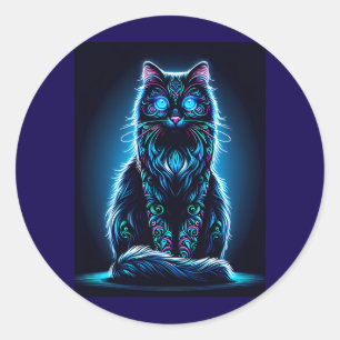 Sticker Rond Neon Cat Vivid Arrière - plan-97948