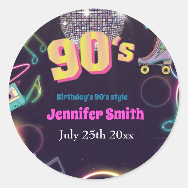 Sticker Rond Neon Disco Vibes des années 90 Stytle (Devant)