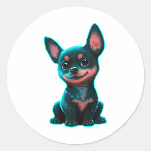 Sticker Rond Néon du chiot australien Kelpie