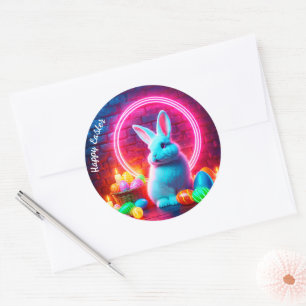 Sticker Rond Neon Easter lapin oeuf rose moderne décor mignon