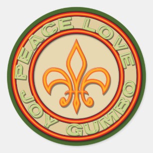 Sticker Rond Neon Fleur de Lis Peace Love Gumbo