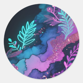 Sticker Rond Neon Glitter Botanical Abstract