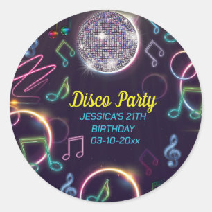 Sticker Rond Neon Glow Disco Dance Anniversaire