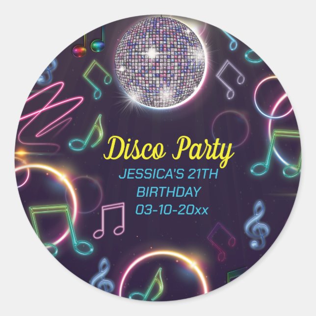 Sticker Rond Neon Glow Disco Dance Anniversaire (Devant)
