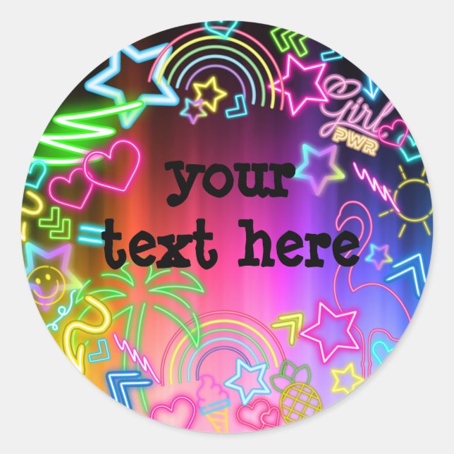 Sticker Rond Neon Glow in Dark, Rainbow Cheetah print  (Devant)